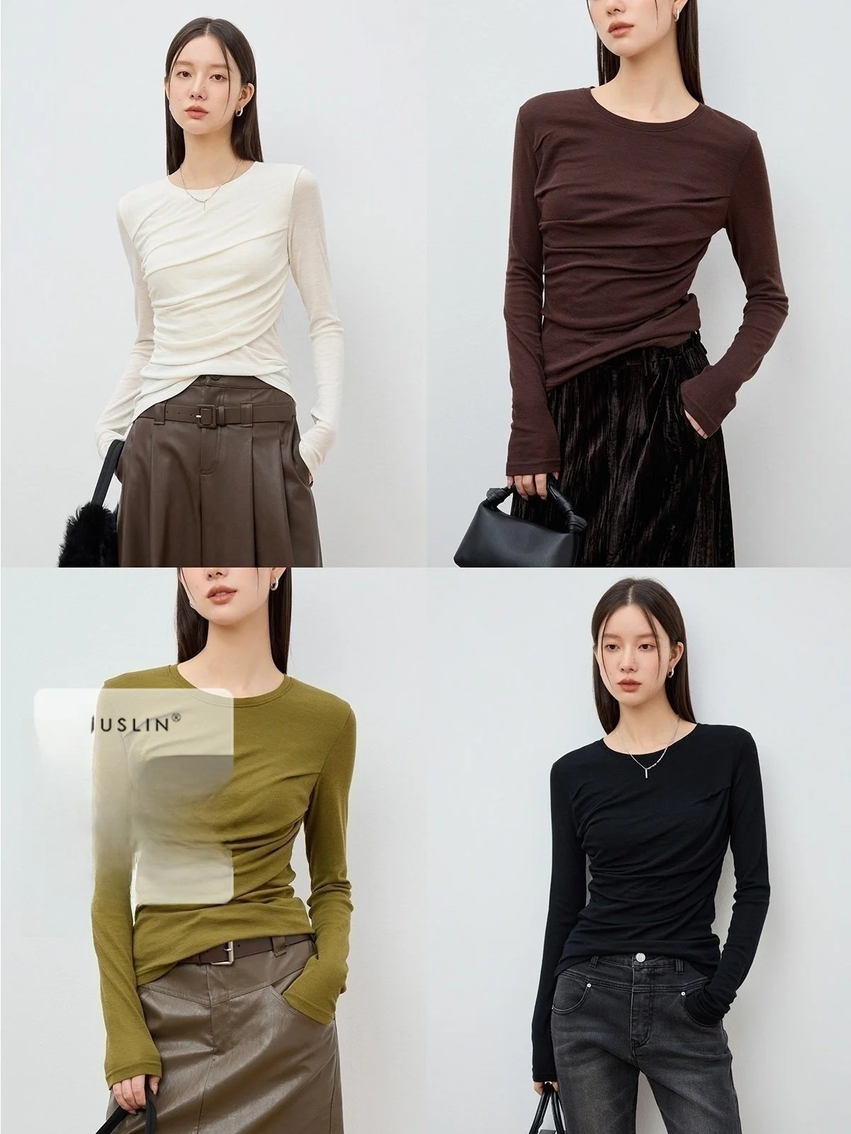 

Теплая смесь шерсти Fce Ladies Long Sve round Ne Base irt J209 Повседневная одежда средней длины Полиэстер Вискоза Смесь шерсти