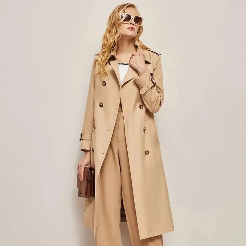 Gabardina con bolsillos y doble botonadura para mujer, abrigo juvenil para primavera y otoño, novedad de 2024