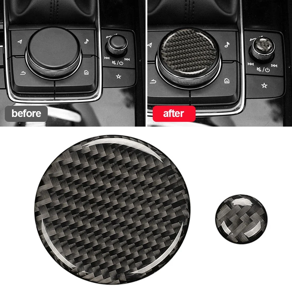 2Pcs Car Real Volume Button Cover Trim Auto Styling Carbon Fiber Interior Accessories for Mazda 3 2020-2023