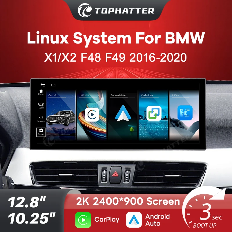 

Wireless CarPlay Android Auto bluetooth car audio for BMW X1 X2 F48 F49 2016-2020 NBT EVO 10.25" 12.8" 2K pantalla carplay coche