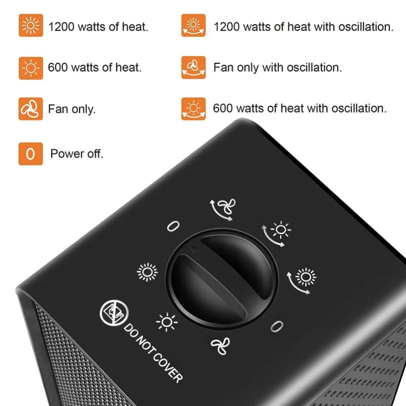 Small Space Heater 1200W Oscillating Vertical Fast Heating Overheat Tip Over Protection For Bedroom Office Indoor
