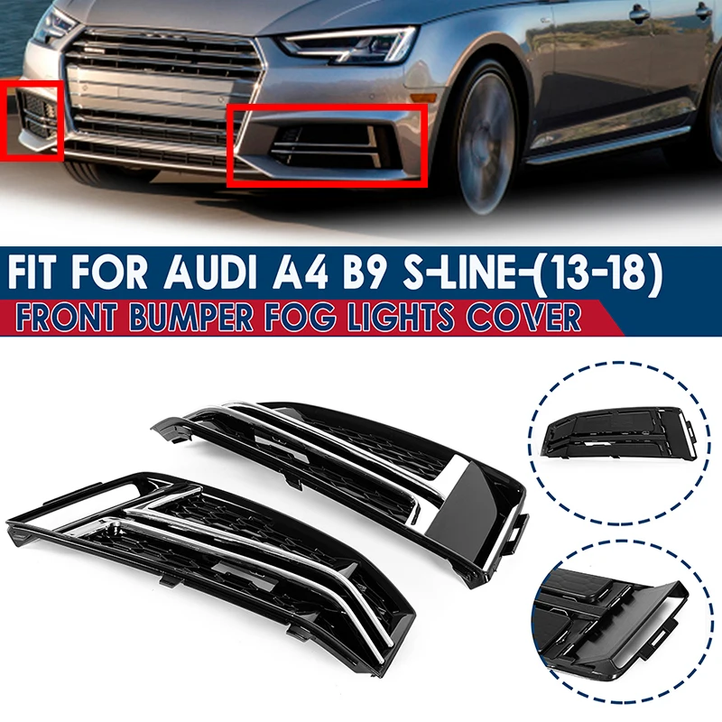 2 Pcs Front Bumper Frame Fog Light Lamp Cover Electroplating Trim Fog Light Grill Fit For Audi A4 B9 S-Line 2016-2018 8W0807681F