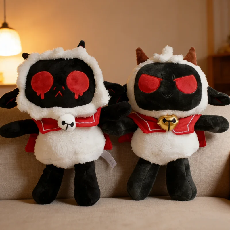 

Плюшевая кукла Cult Of The Lamb, мягкая игрушка в виде черно-белой овечки, коллекционный предмет для фанатов игры, подарок на день рождения для детей.