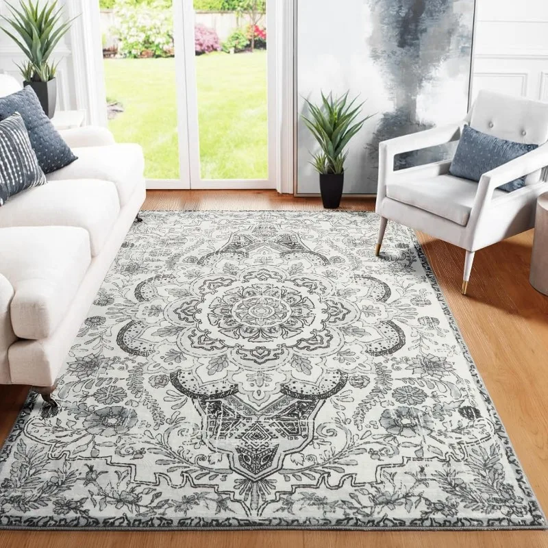 Machine Washable Oriental Rugs for Living Room, Non Slip Medallion Distressed Rugs Kitchen Mat Indoor Accent Entry Carpet