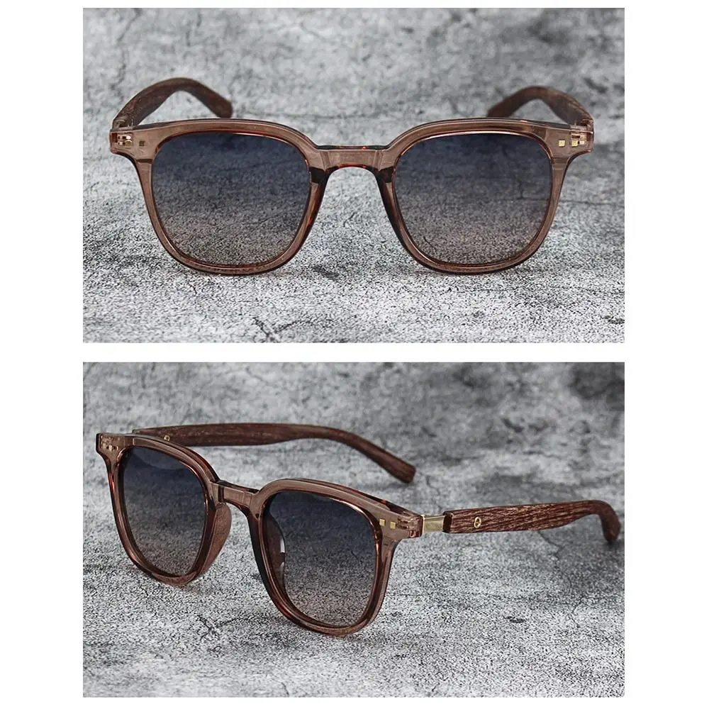 Fashion UV Protection Wood Grain Sunglasses Outdoor Street Photography Square Frame Sun Glasses Shades for Women & Men