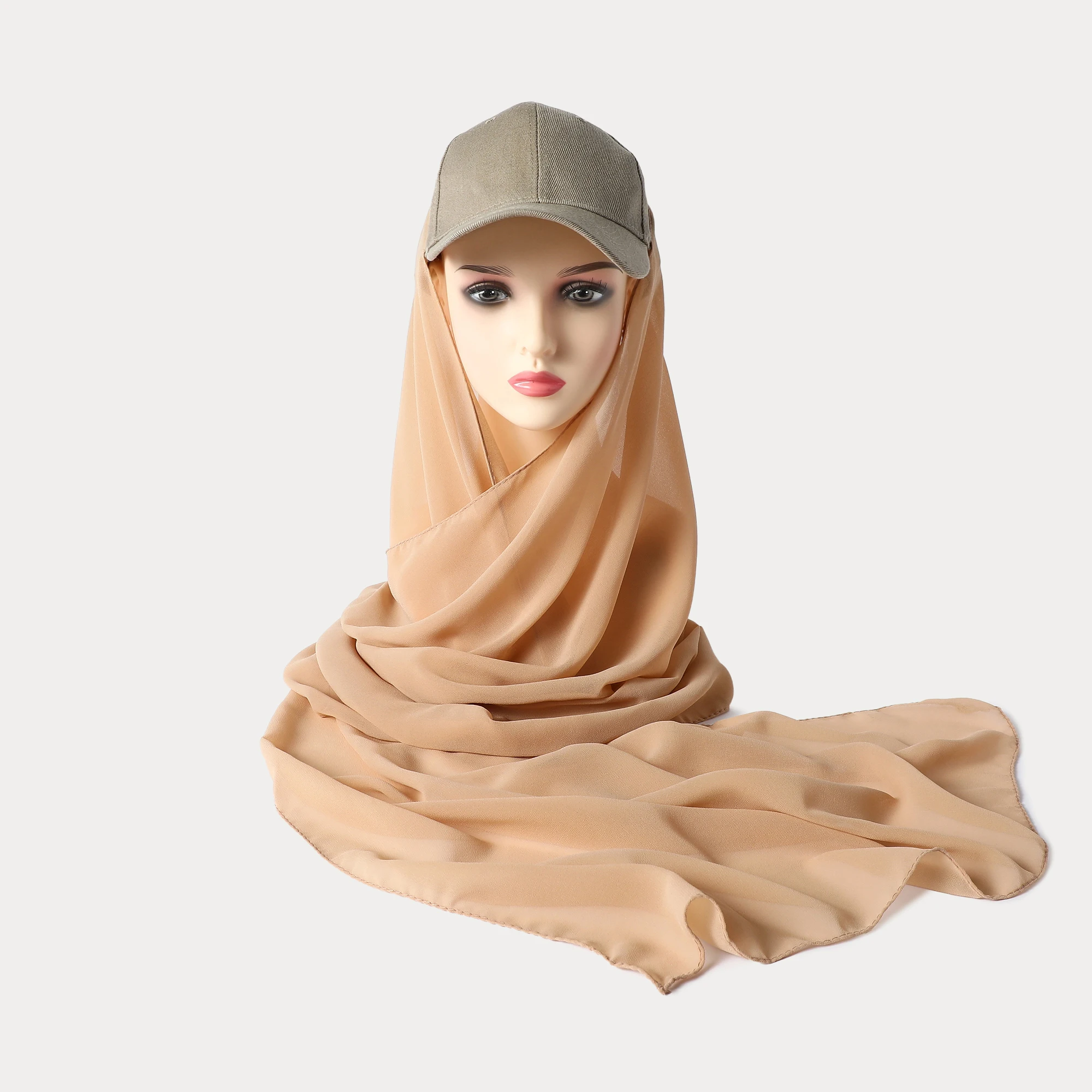 Musilm Women Chiffon Hijab With Base Ball Cap Summer Sports Cap with Chiffon HIjabs Ready To Wear Instant Chiffon Sport HIjabs