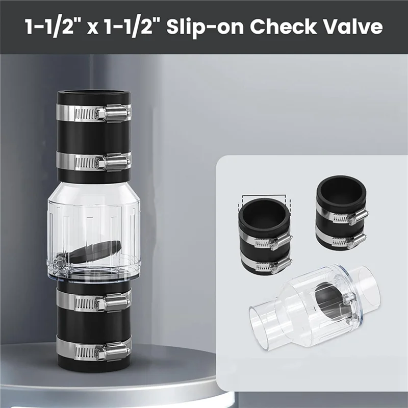 2Pcs 1-1/2Inch Check Valve, Quiet Sump Pump Check Valve Replacement With Spring-Loaded Flapper,For 1 1/2 Inch Pipe-B91B