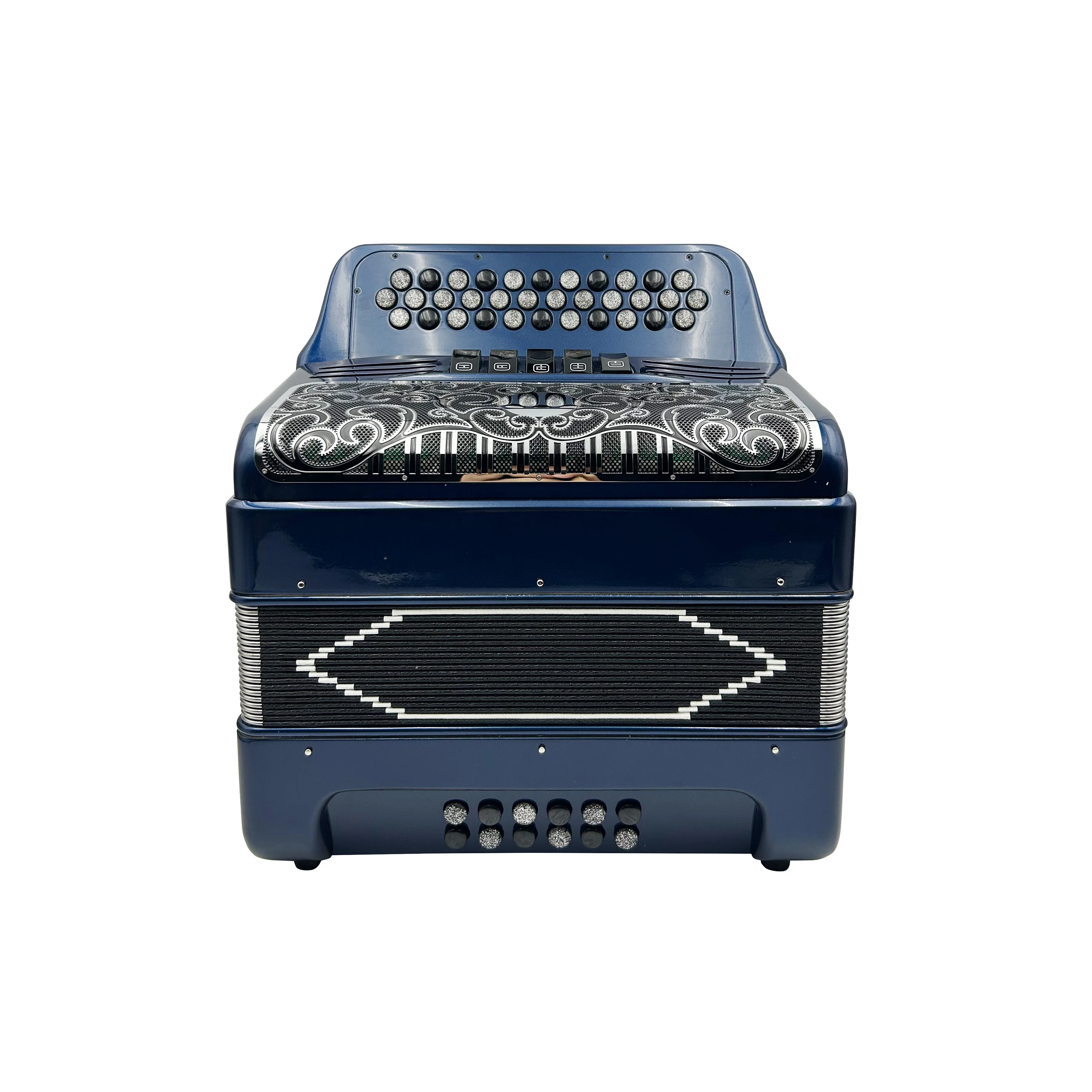 Button Accordion Instrument 34 Buttons 12 Bass 5 Registers Deep Blue Body Black Silver Grill Black Silver Buttons JB3412D