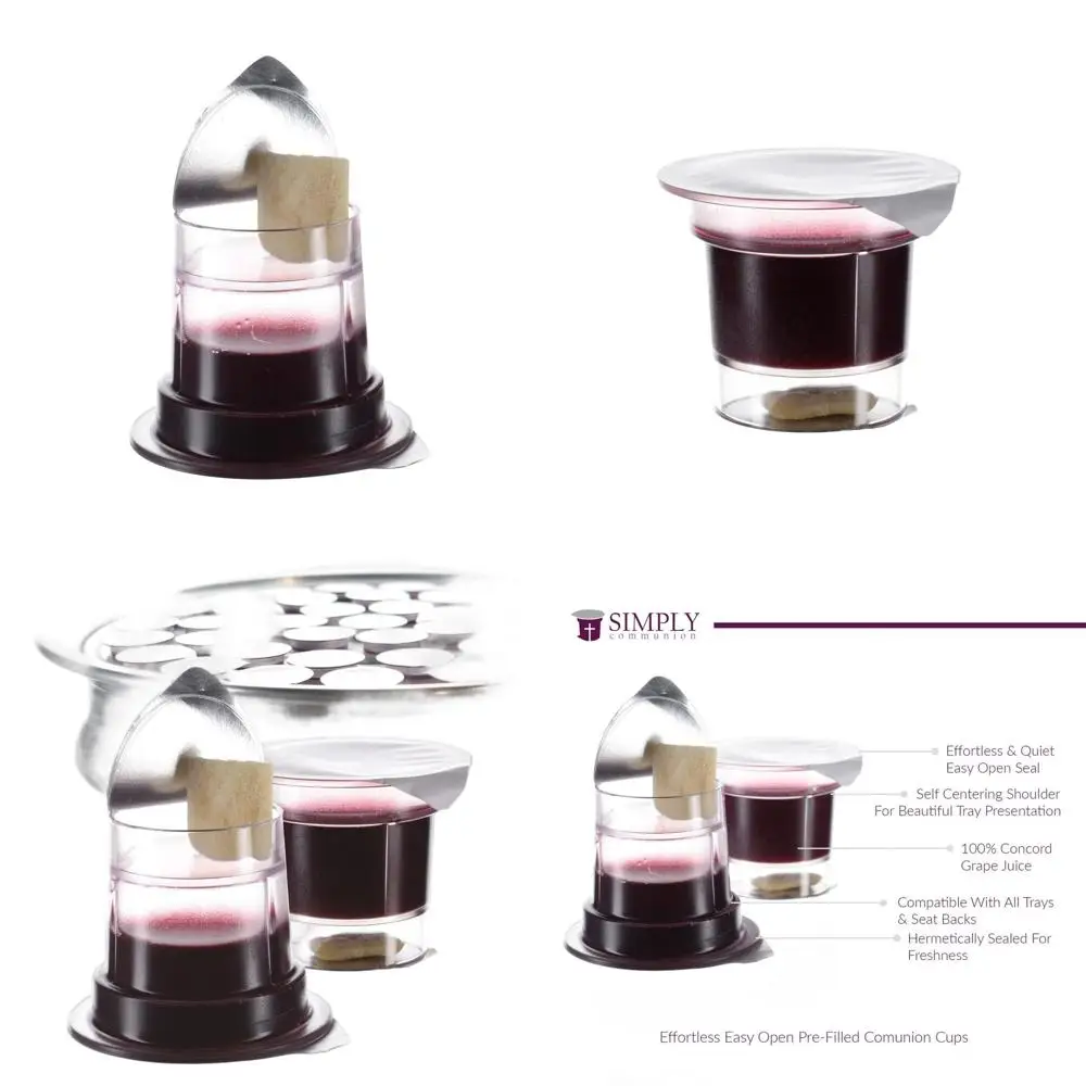 

Предварительно наполненные чашки для причастия виноградного сока и хлеба, 200 шт., совместимые с лотком и спинкой сиденья, легко открывающиеся, свежие, сделано в США