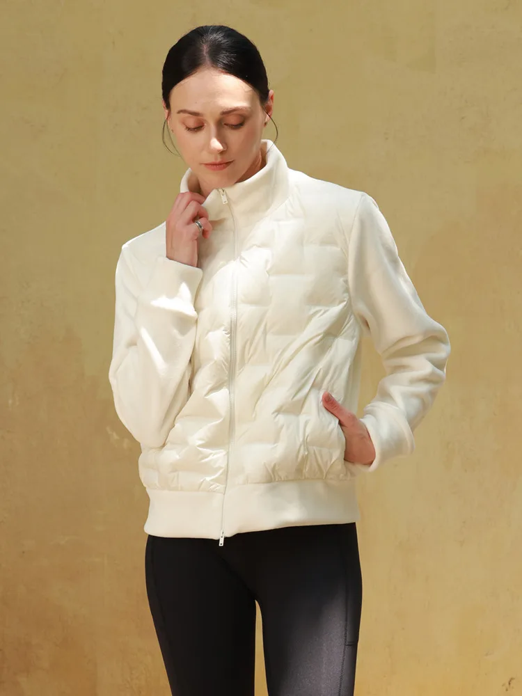 المرأة الصوف قصيرة أسفل سترة الشتاء الوقوف طوق المرقعة متماسكة سستة الدافئة رقيقة أسفل سترة، معطف غير رسمي