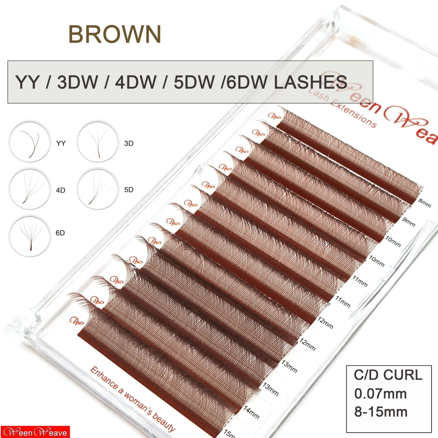 

WeenWeave Brown YY 3DW 4DW 5DW 6DW Eyeshes Soft Natural Brown 3D/4D/5D/6D W Shape Individual Lashes Extensions