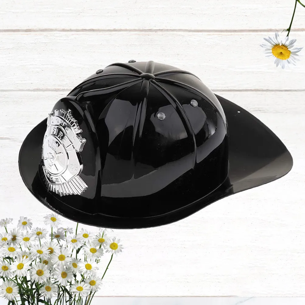 1pc Fire Hat Black Plastic Role Play Children Pretend Play Firefighter Costume Lightweight Durable Simulation Cap