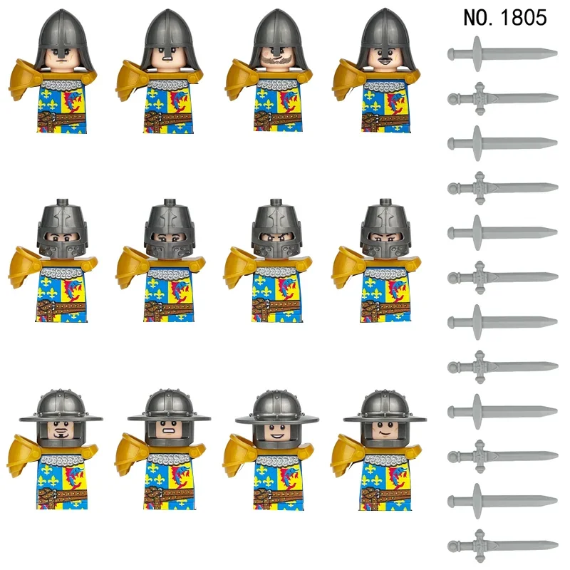 12Pcs/Set MOC Medieval Knight  Roman Soldiers Building Blocks Military Castle Dragon Soldier Figures Weapon Bricks Kids Toys