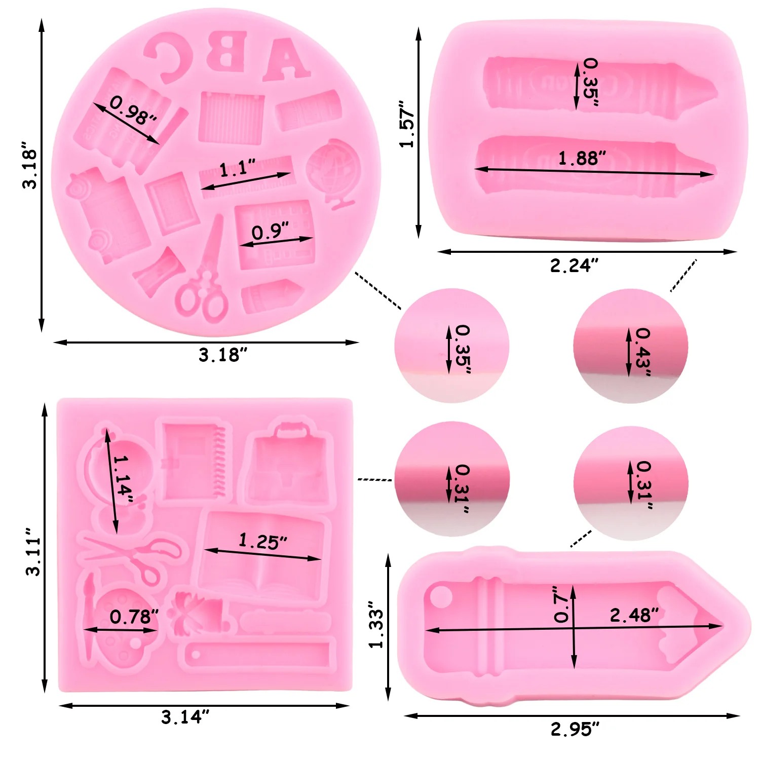 4pcs Back to School Silicone Molds Book Scissor Drawing Pen Palette Crayon Fondant Mold Candy Resin Mould Cake Decorating Tools