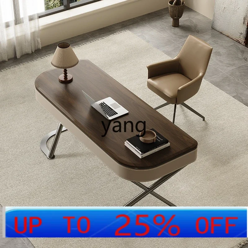 

LTT стол из цельного дерева, минималистичный рабочий стол для гостиной, седло из орехового шпона, кожаный компьютерный стол