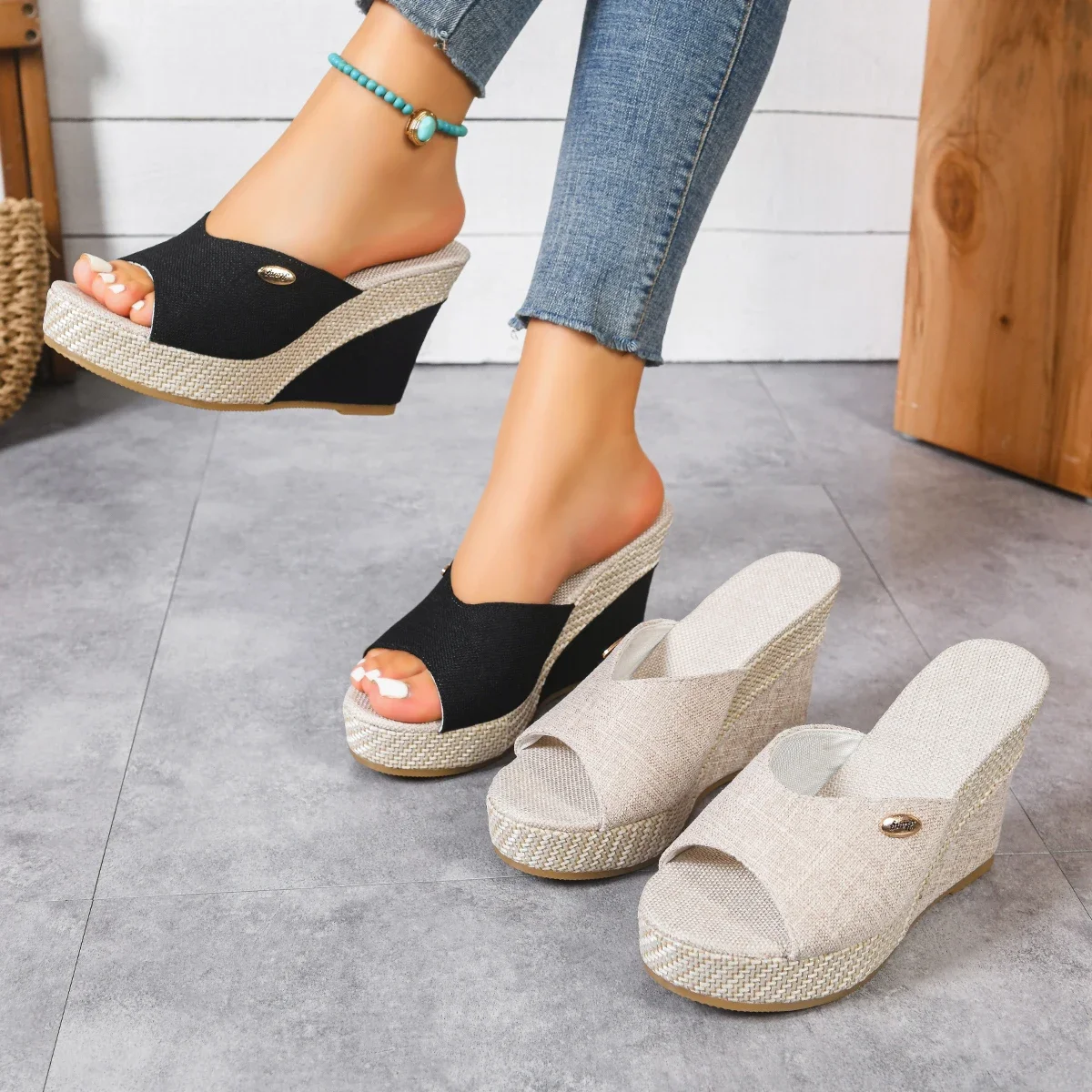 

2025 женские босоножки на высоком каблуке, летняя повседневная обувь на толстой подошве, женские уличные повседневные удобные сандалии на танкетке и платформе с открытым носком