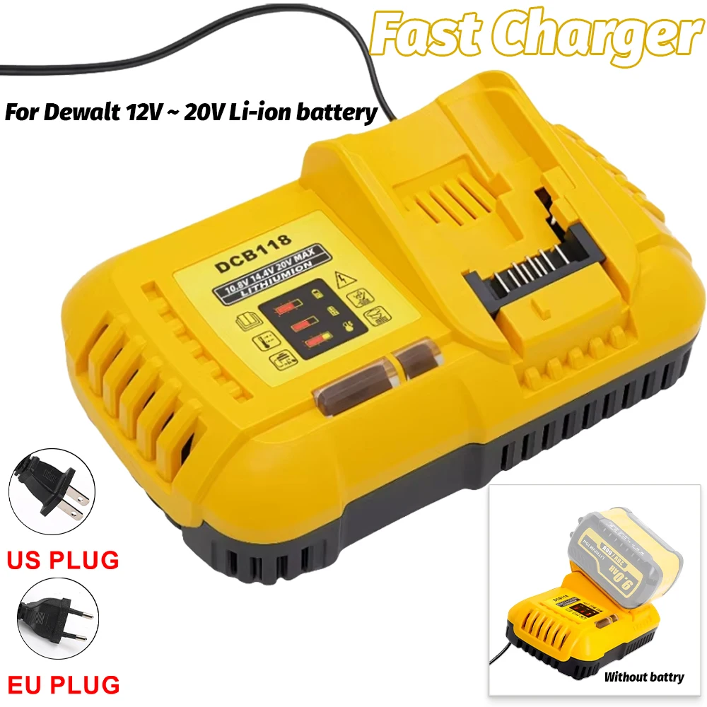 

Подходит для аккумулятора DeWalt 10,8 В, 12 В, 14,4 В, 20 В, макс. 60 В, DCB101 DCB200 DCB140 DCB105, литиевая батарея, быстрое зарядное устройство, зарядка 4,5 А