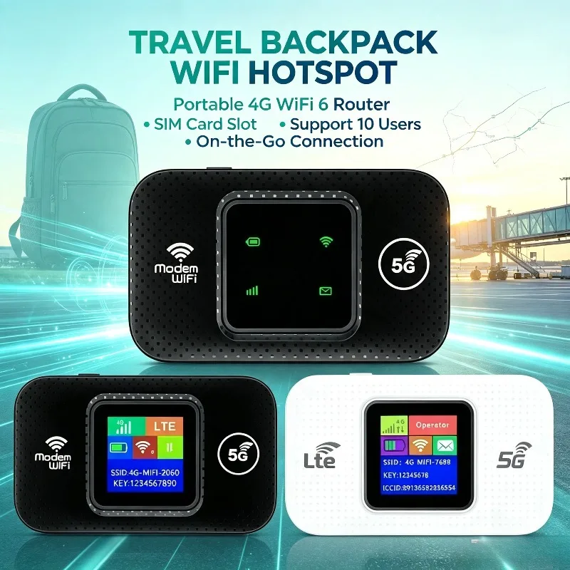 SIM‑Card 4G WiFi6 Hotspot Router 10‑User Sharing Portable For Road Trip Household Network