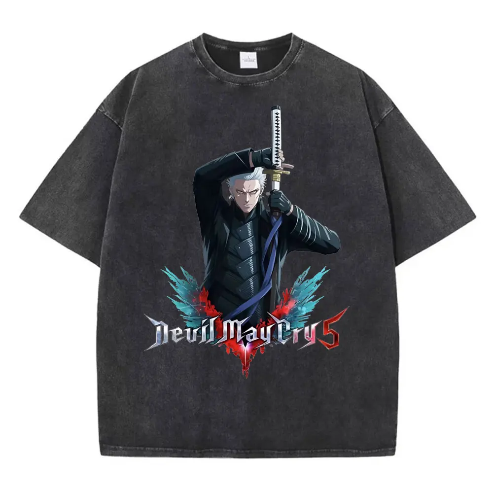 رائجة البيع الشيطان قد يبكي لعبة تي شيرت Harajuku القوطية خمر غسلها تي شيرت الرجال النساء موضة عادية تي شيرتات قطن الشارع الشهير