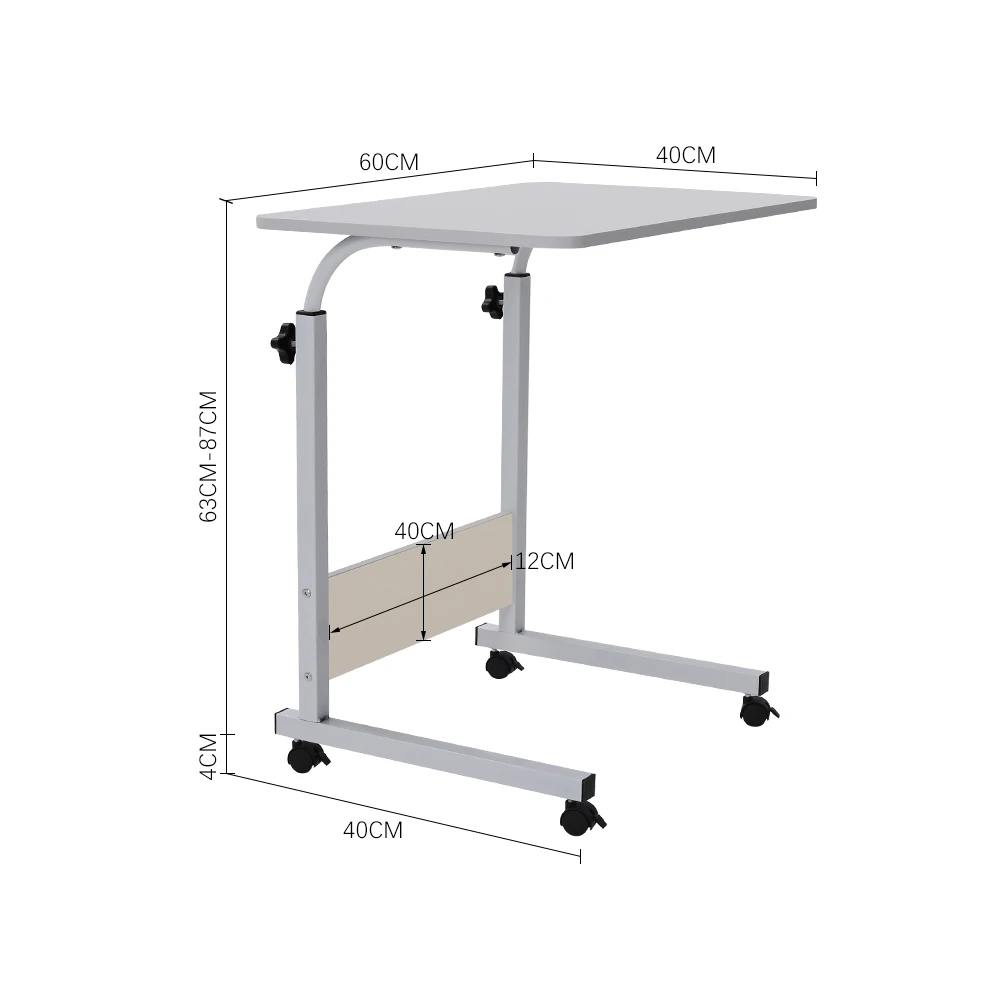 Height Adjustable Mobile Table Overbed Desk with Wheels Laptop Tray Stand,60cmWx 40cmDx 87cmH