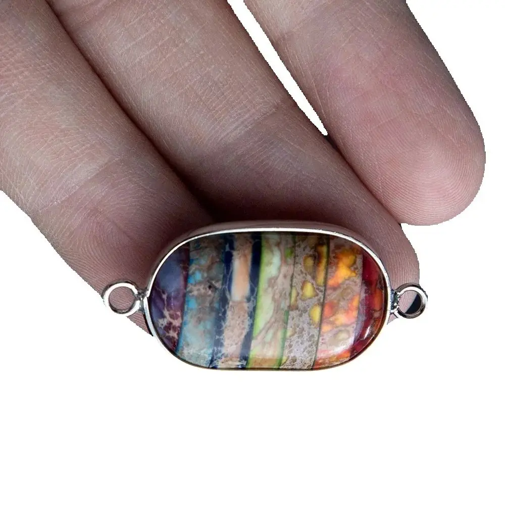 

1PC 26x35mm Double Hole Connector Natural Imperial Stone Charm Rainbow Colors Pendant Making DIY Bracelet Necklace Jewelry