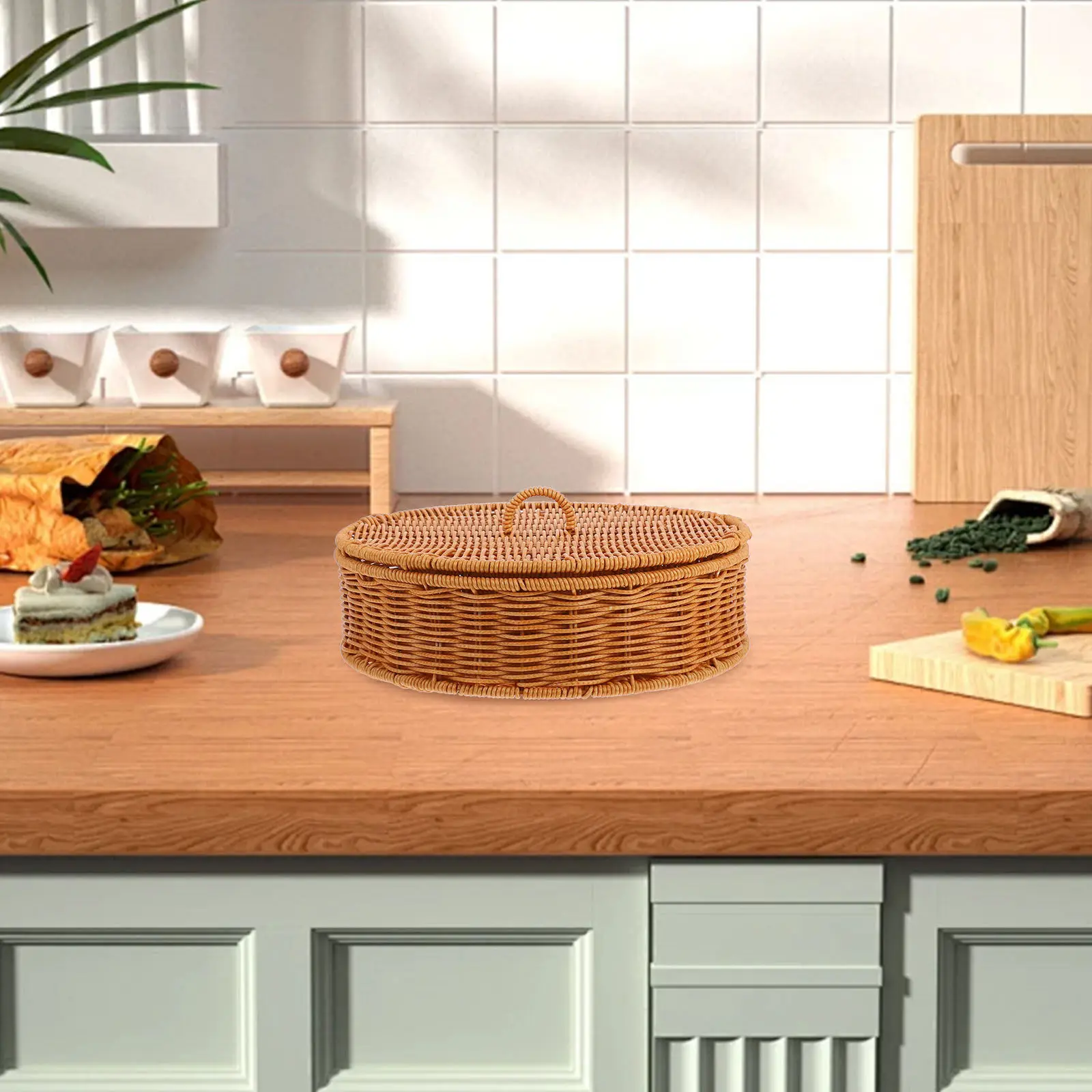 

Круглая плетеная корзина из ротанга с крышкой и несколькими отделениями, большой органайзер для хранения закусок, фруктов, орехов, в деревенском стиле