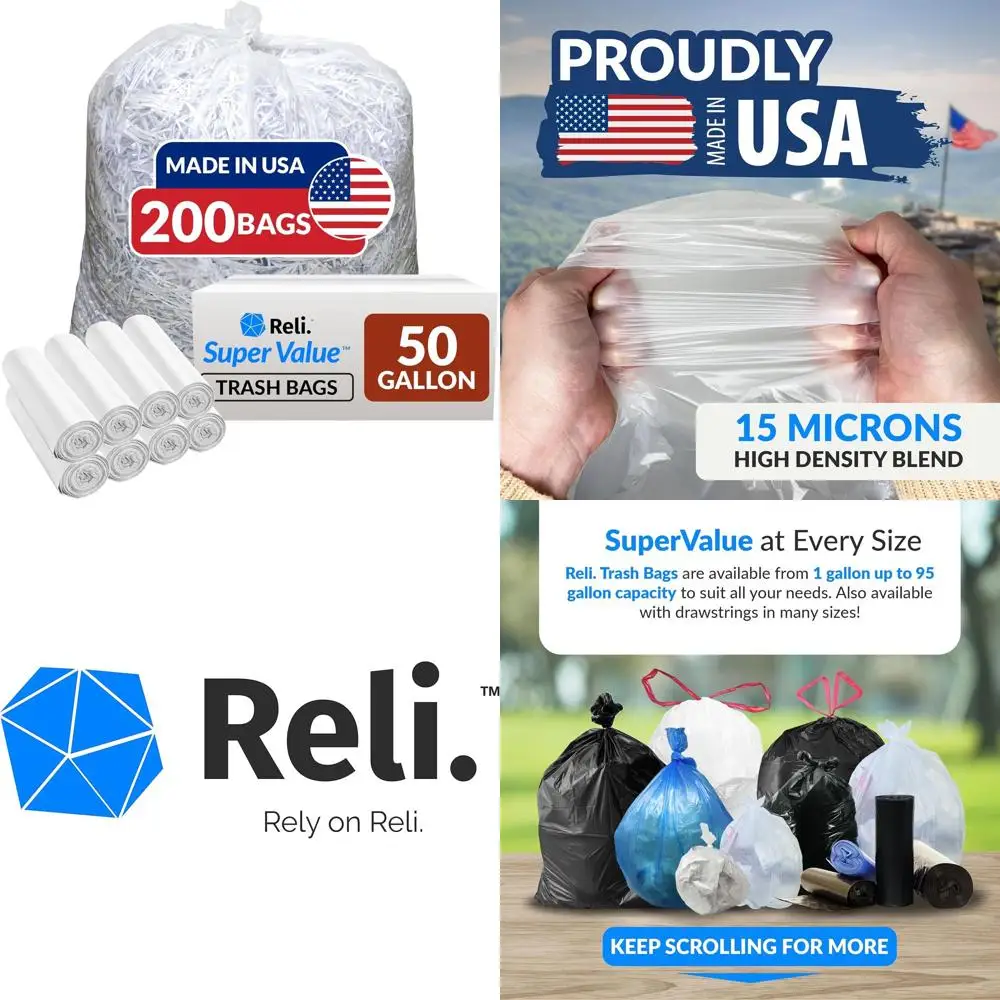 

Прочные прозрачные мешки для мусора объемом 50 галлонов - 200 штук, сделано в США, выгодная упаковка