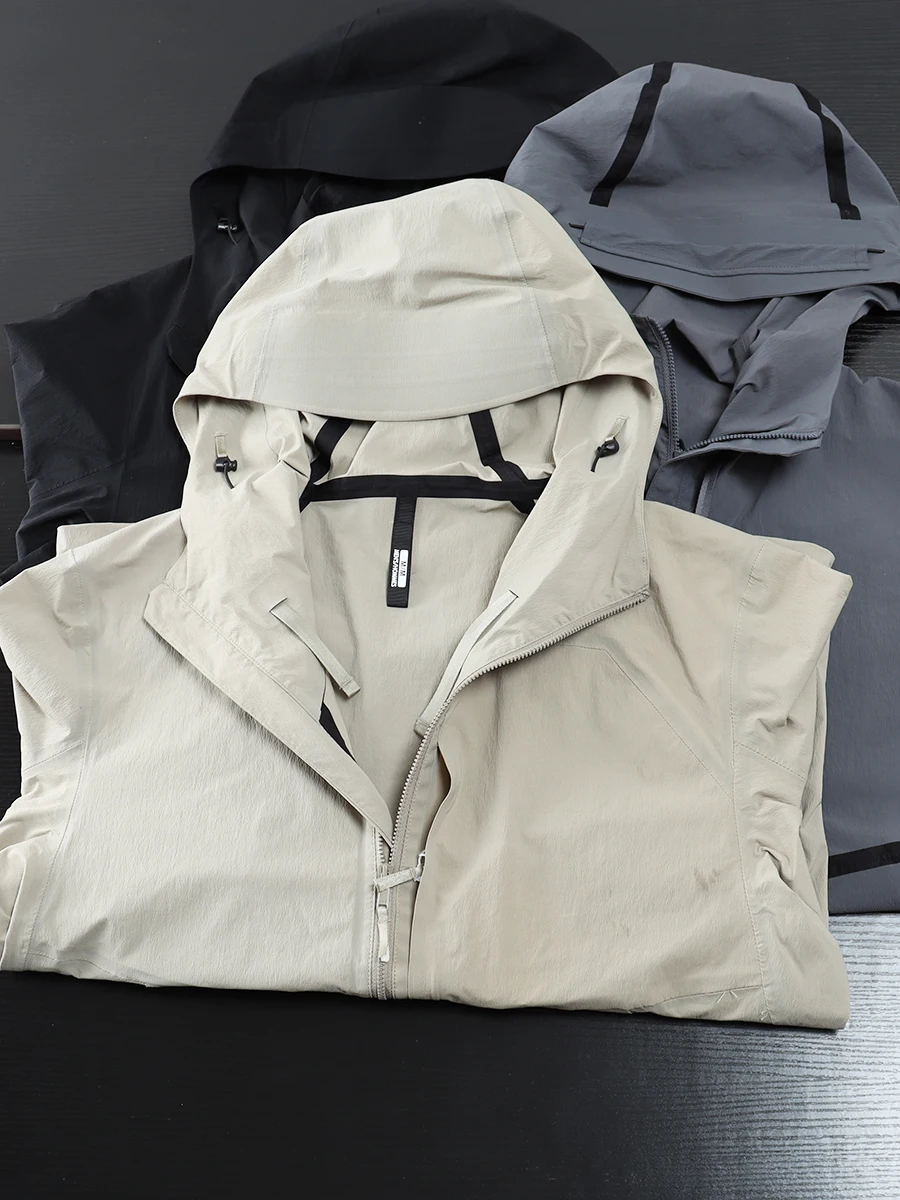 

Men's Casual Hooded Jaet Lightweight Four-Sided Elastic Full Prure Glue Proc VAST Busin Series Spring Autumn