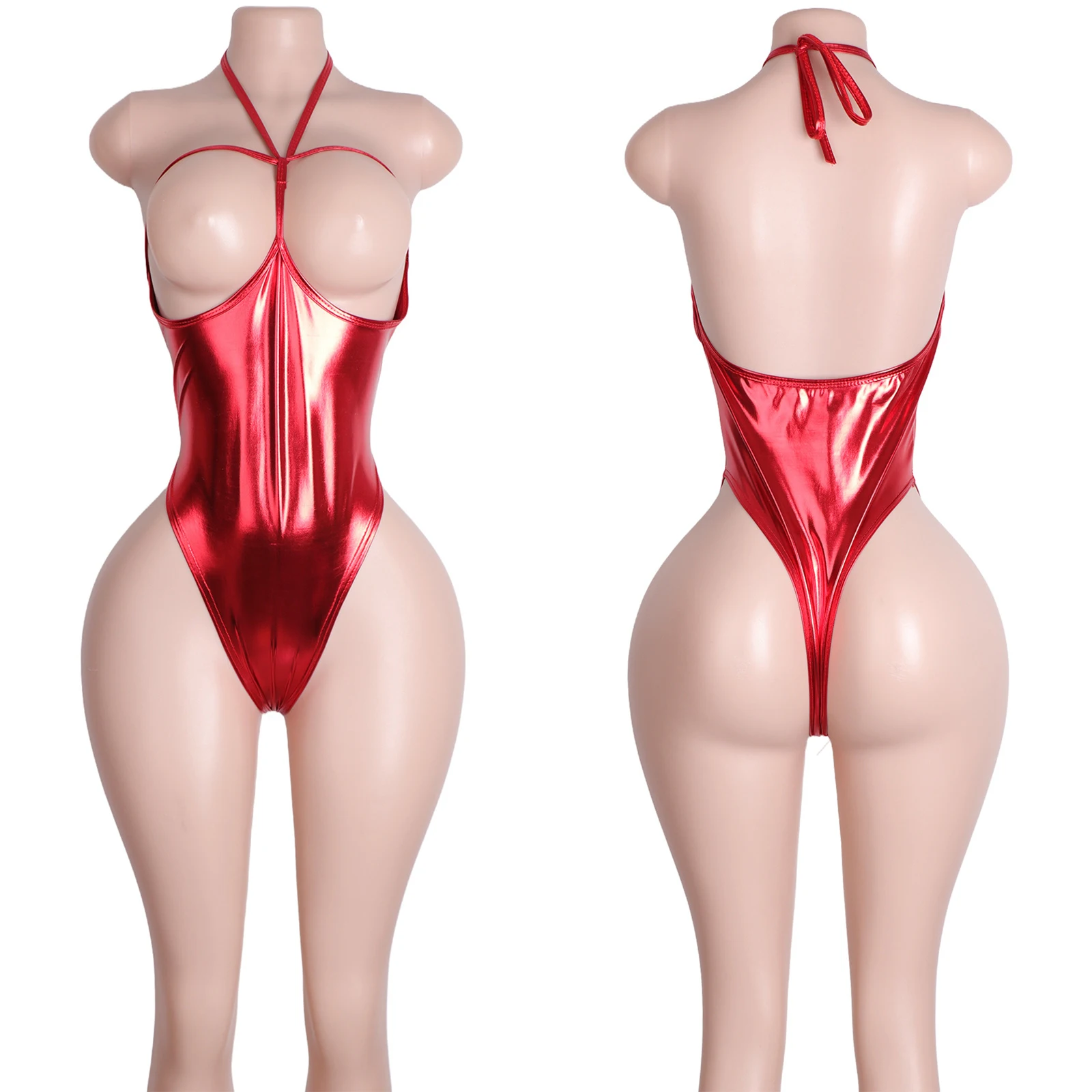 Lace-up eendelige lakleren string exotische danskleding stripper outfits prestatiekleding clubwear strass bodysuits festival