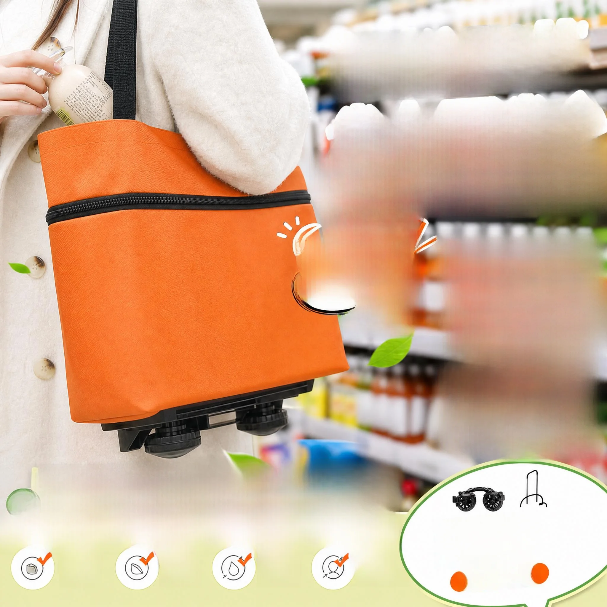 

Young People's Lightweight Portable Shopping Cart Multi-Functional Stainless Steel Foldable Vegetable Buying Cart Home Use