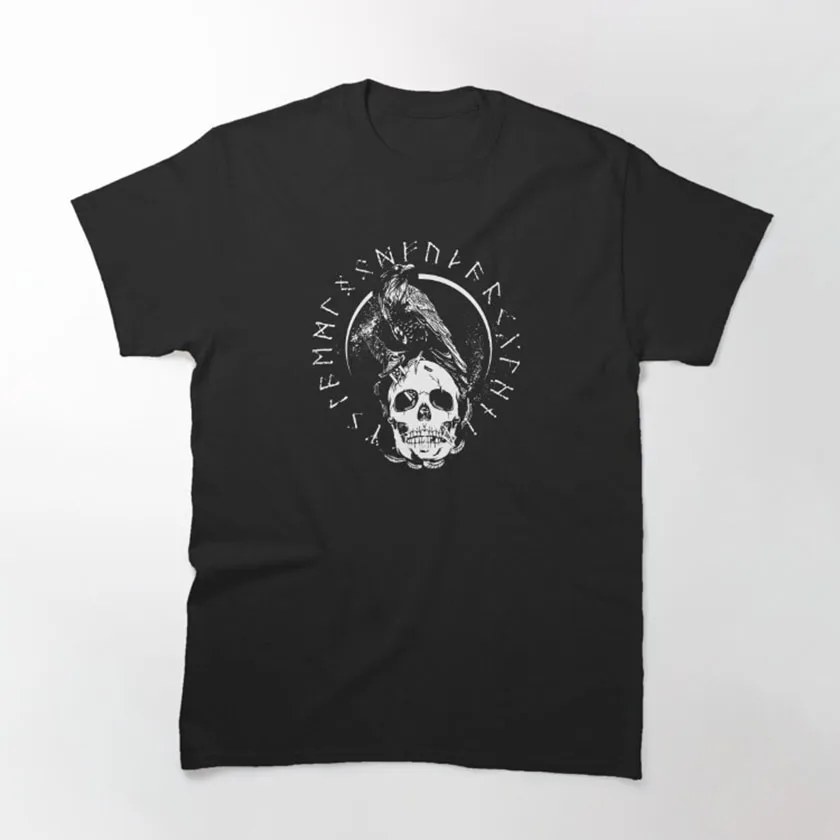 Norse Viking Skull Folklore Iceland Raven Valhalla Son Of Odin Ancient middle ages nordic symbols printed t shirt plus size tee