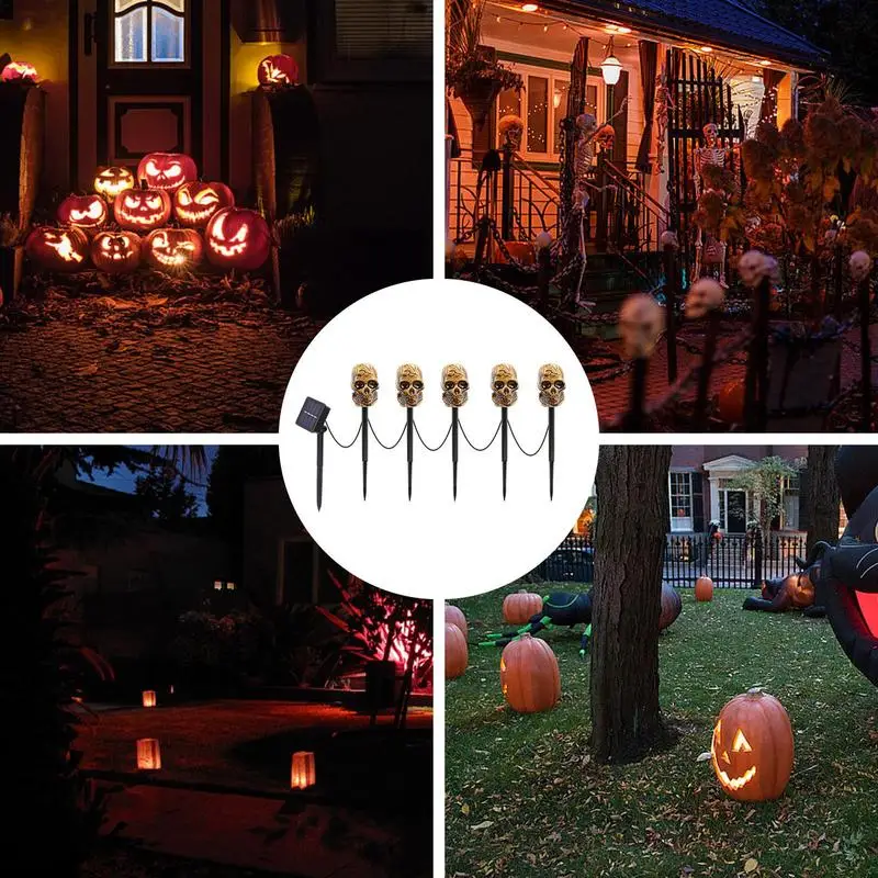 

Skull Solar Pathway Lights 5Pcs Waterproof Landscape Path Stake Lights Solar Powered Landscape Lighting For Yard Path Walkway