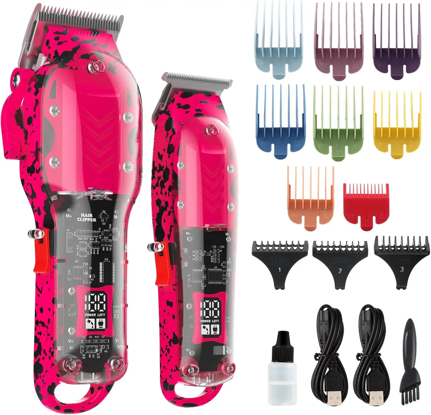 

Беспроводной набор машинок для стрижки волос для мужчин, 8 насадок и LED-дисплей, розовый профессиональный парикмахерский набор