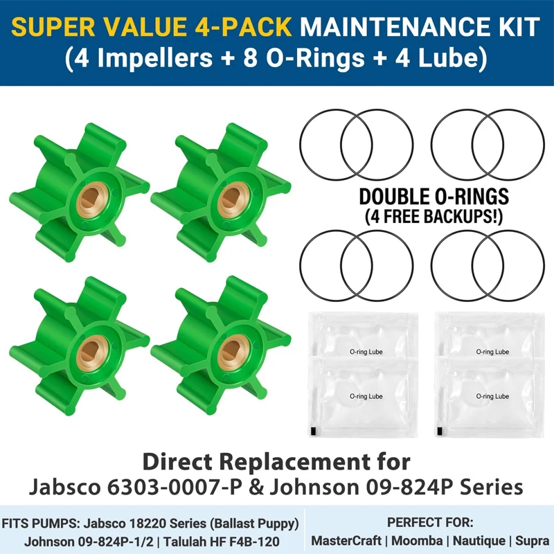 Impeller Kit For Jabsco 18220 Series, Johnson SPX 09-824P, Fits MasterCraft, Moomba, Nautique Wakeboard ,Replace 6303-0007-P