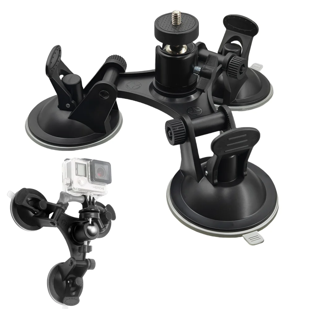Tri-angle Car Suction Cup Glass Holder Tripod Mount for Insta360 X5 X4 X3 Dji Action 5 Pro 4 3 Hero 12 11 10 Camera Accessories