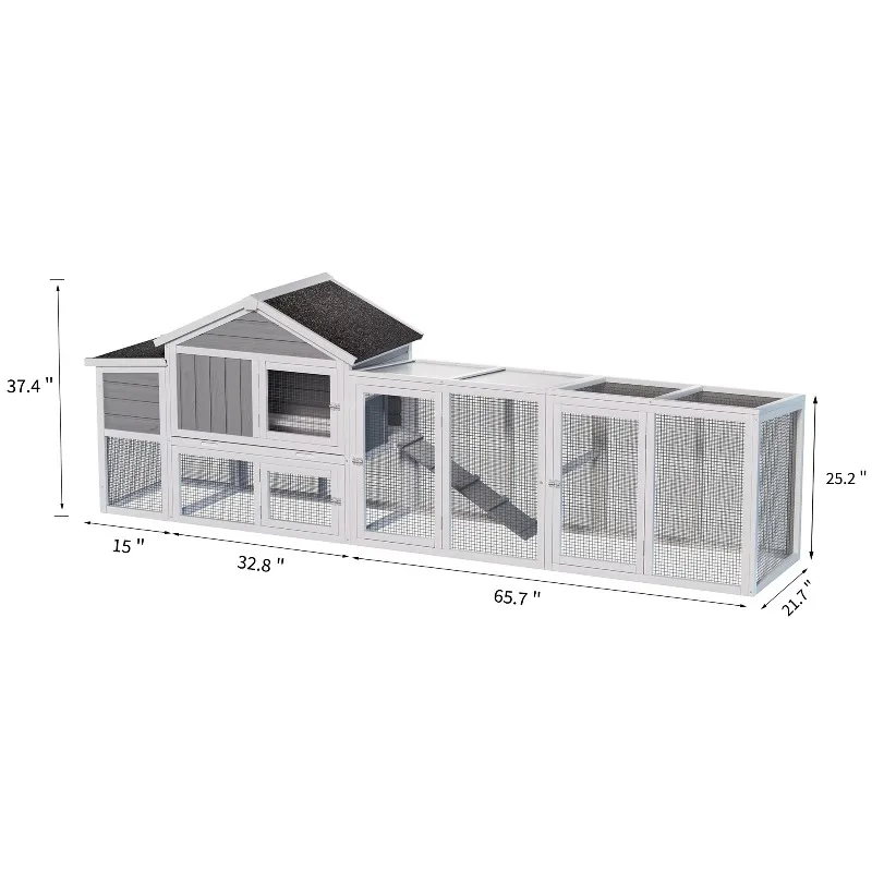 Gray Large Wooden Chicken Coop Outdoor Hen House with Run, Waterproof Anti-UV Panel & Nesting Box for Commercial Equipment