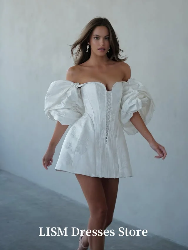 LISM على شكل قلب على شكل حرف a بدون أكتاف فساتين حفلات صغيرة من الحرير والساتان أنيقة فساتين سهرة قصيرة مخصصة مشدات رداء de mariée #4