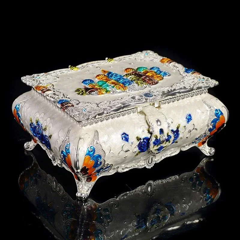 

PEANDIM Jewelry Box Flower Castle Metal Carved Jewelry Box Multi Colors Enameled Storage Container Pendant Rings Storage Casket