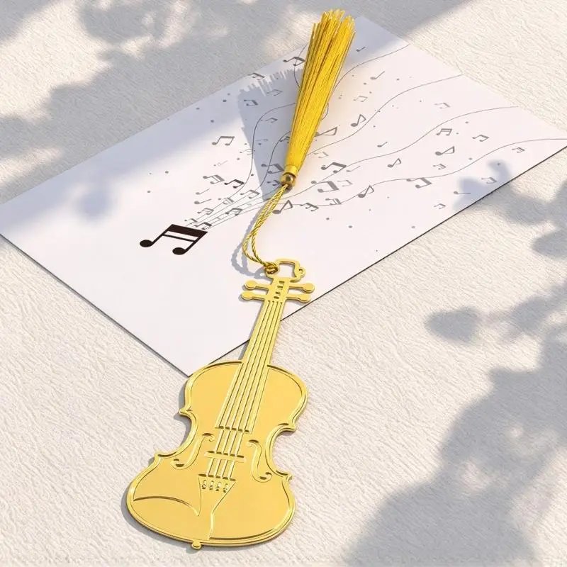 Metal Music Bookmarks, Set of 7 Openwork Instrument Silhouettes with Etched Detail for Marking Pages in Books, Sheet Music F19E