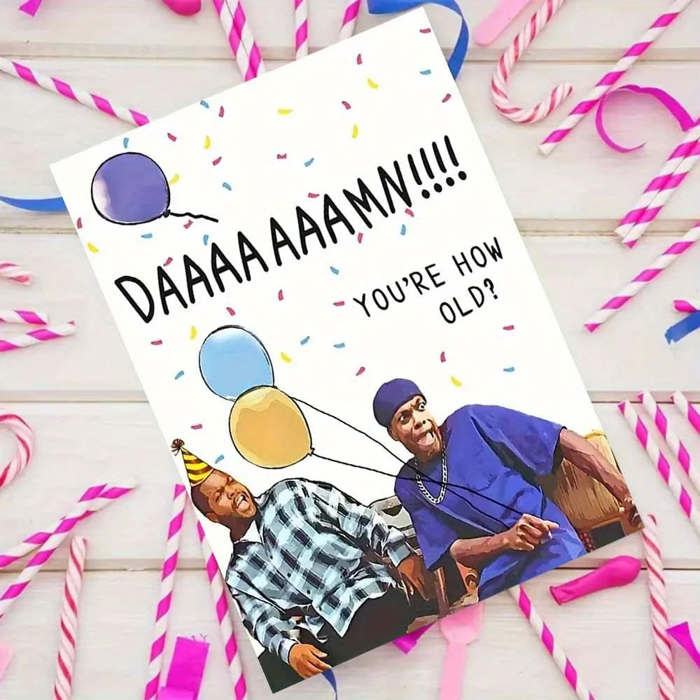 2 Stück „Wie alt bist du?“ Lustige Geburtstagskarten (mit Umschlag) – Gelbe, humorvolle Karten mit dem Thema „Alterung“, für Damen und Herren geeignet, im Cartoon-Stil mit Partyhut und Luftballons, Partyzubehör für Feiertage, witziges Design, farbenfrohe Illustrationen. – Detail 4