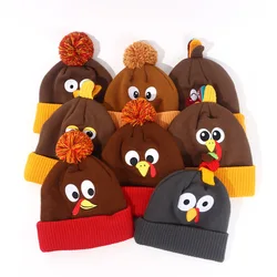 Winter Thanksgiving Turkey Hat Beanie with Pompom Fashion Woolen Warm Knit Cartoon Soft Headwear Funny Hat for Men Wome