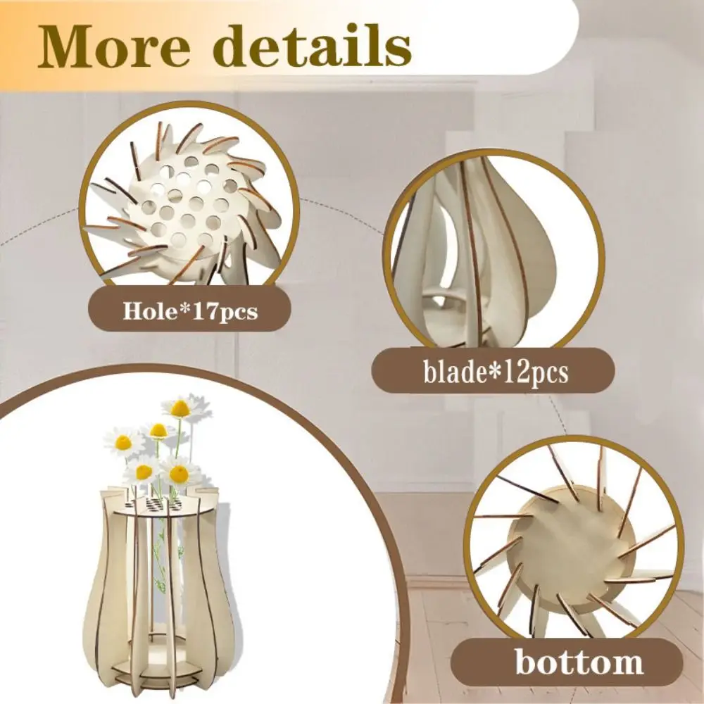 3D Wooden Puzzle Vase DIY Craft Display Stand 3D Puzzle Vase Assemble Kit Tabletop Decor Wooden Vase Kit Office Decor