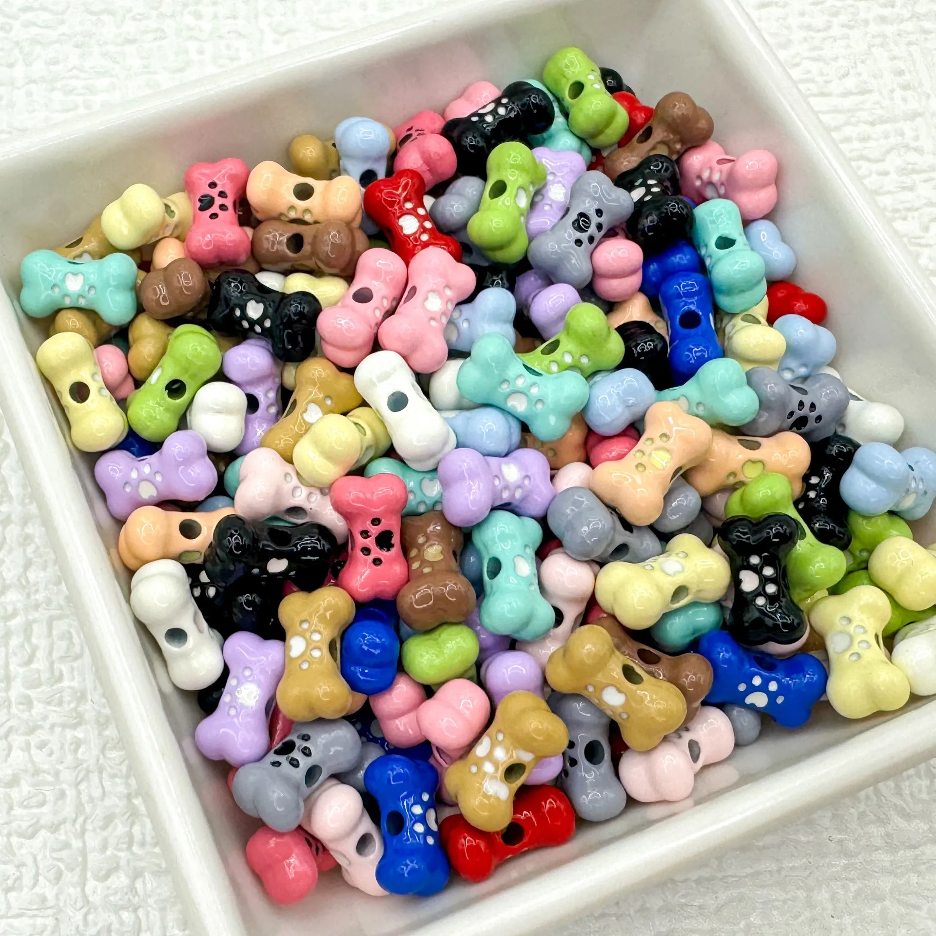 6pcs/set Cute Little Bone Beads Baked Paint Alloy Loose Spacer Beads Dog Claw for Jewelry Making DIY Accessories little bones