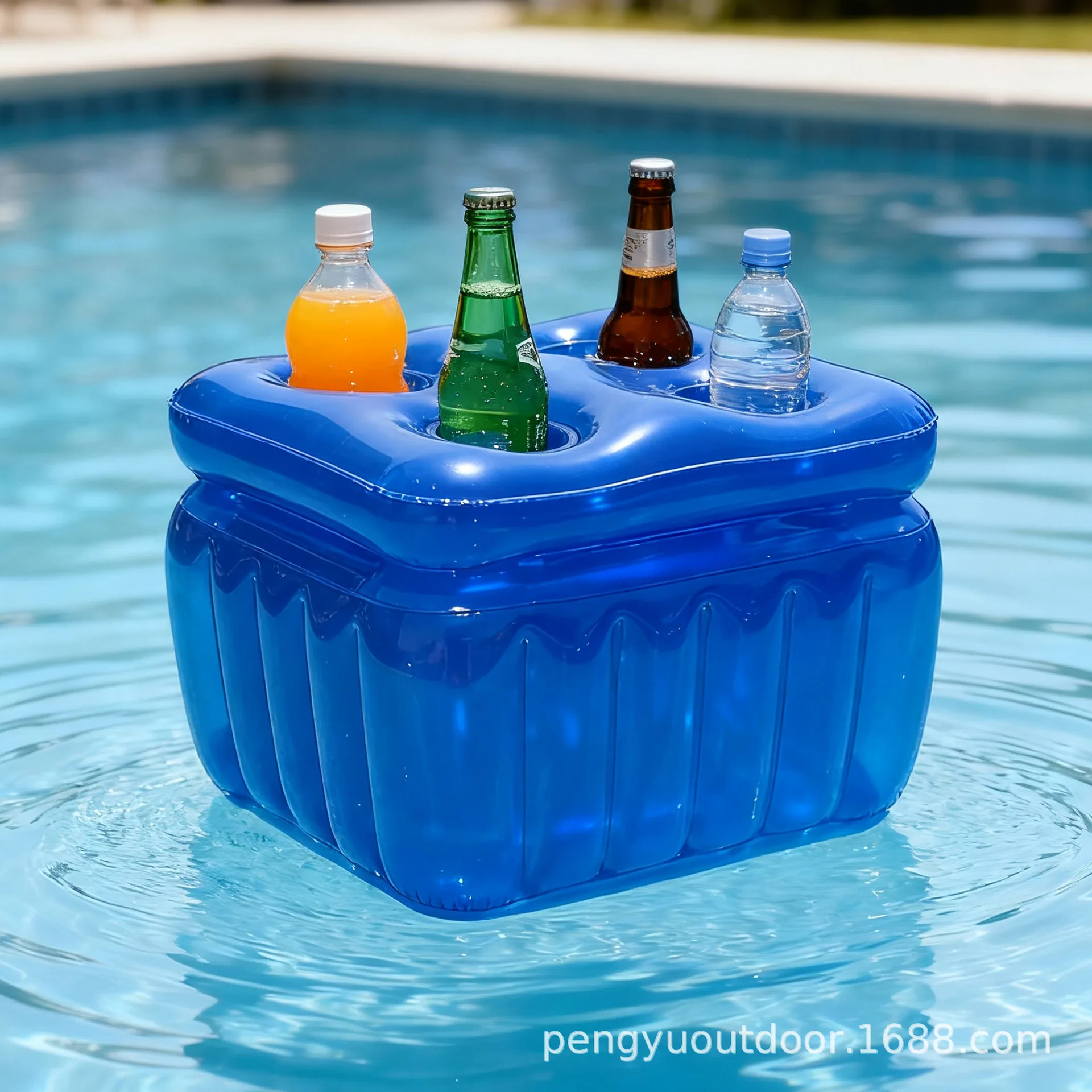 Floating Inflatable Ice Cooler Box 4 Cup Holders Portable Pool Drink Cooler for Outdoor Gathering Beach Camping Picnic Party
