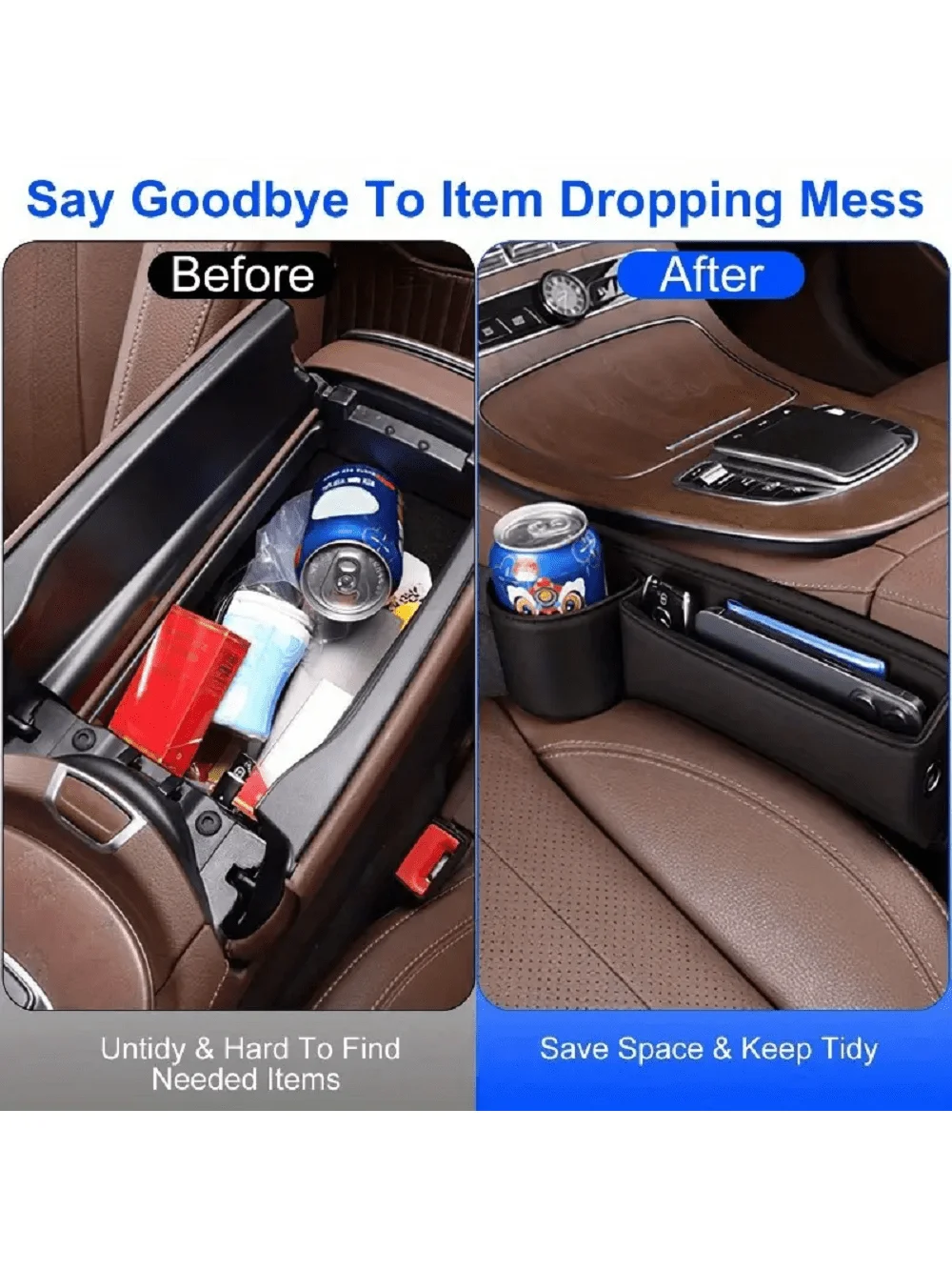Universal Car Seat Gap Organizer Storage Box Multifunction Leather Crevice Side Storage Pocket Wallet Keys Card with Cup Holder image 3