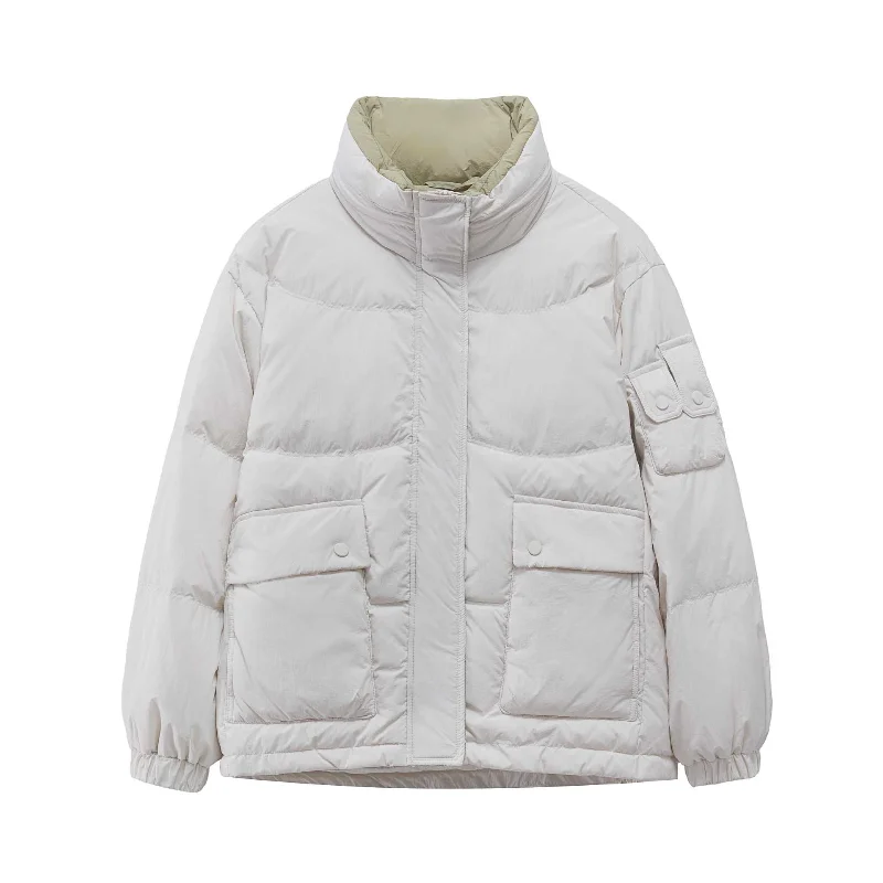 ショートダウンジャケット 新入荷 プラスサイズ オーバーサイズ カラーブロック ショートスタンドカラー 通勤ファッション 多用途アウター トレンド