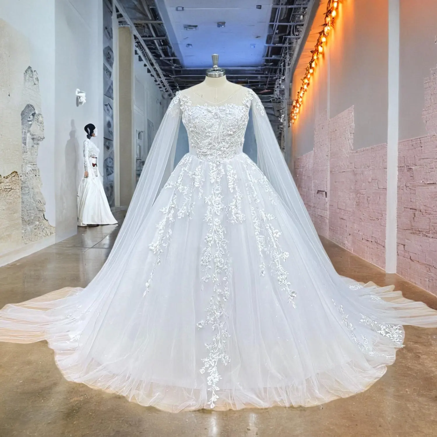 

Vestidos De Novia Fashion Ball Gown Wedding Dresses Long Shawl Sleeves Elegant Trouwjurk Backless Vintage Hochzeitskleid