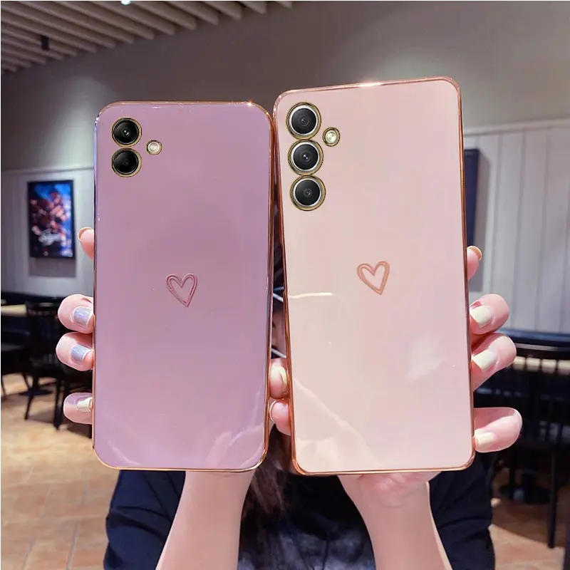 Lover Heart Plating Phone Case On For Samsung Galaxy A25 A35 A55 A54 A34 A03 A03 A13 A14 A15 A01 A02 A03 A04 A05 4G 5G Cover