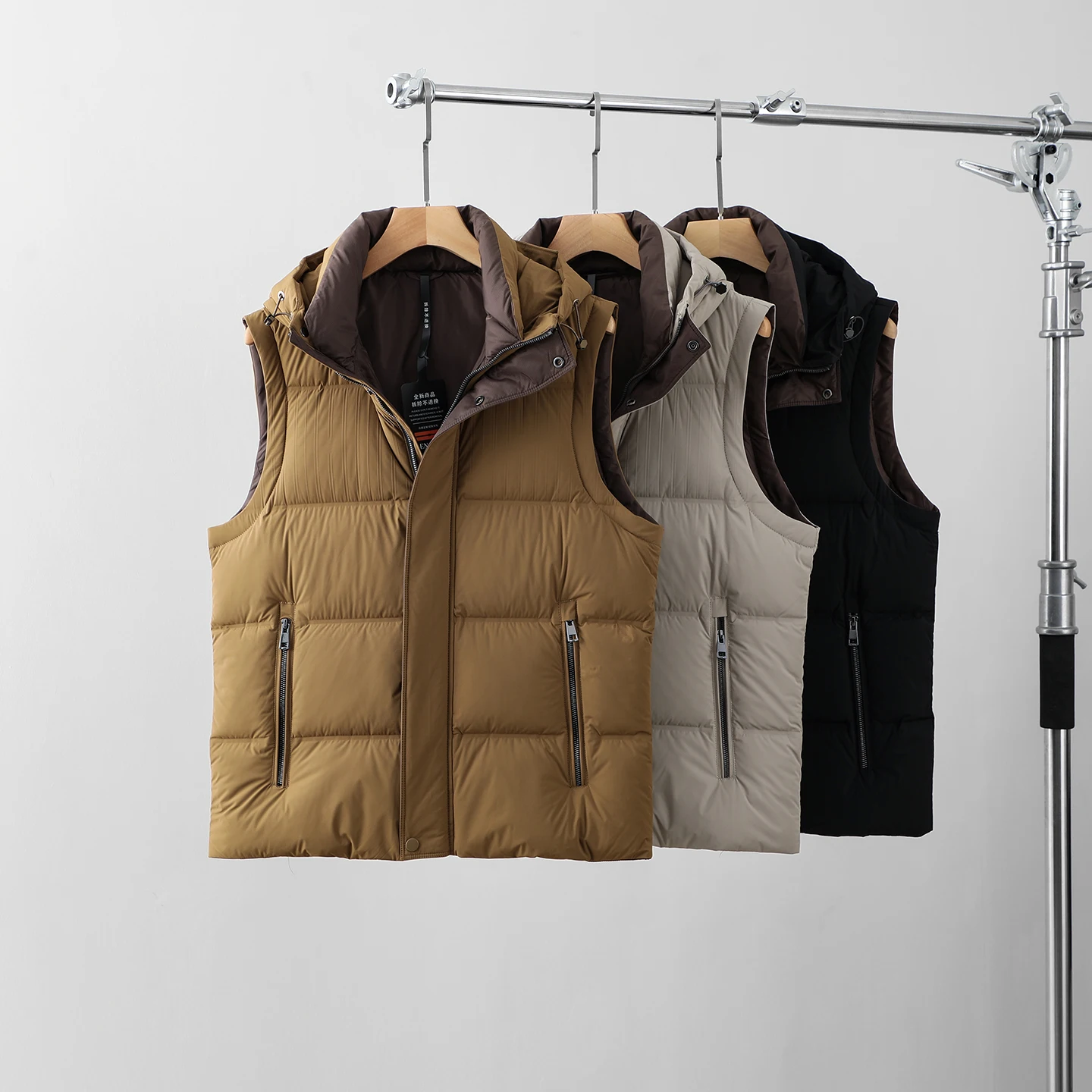 

Trade King High Fluffy 90 Du пуховый жилет с капюшоном, мужской уличный зимний теплый модный жилет Urban Sle Stand Fit Thiened Jaet