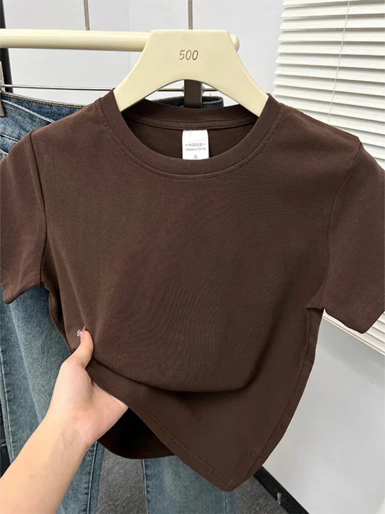 Camiseta informal de alta calidad para mujer, Tops sexys de manga corta, tendencia de moda, ropa lisa para mujer, Tops Y2k 2025, novedad de verano